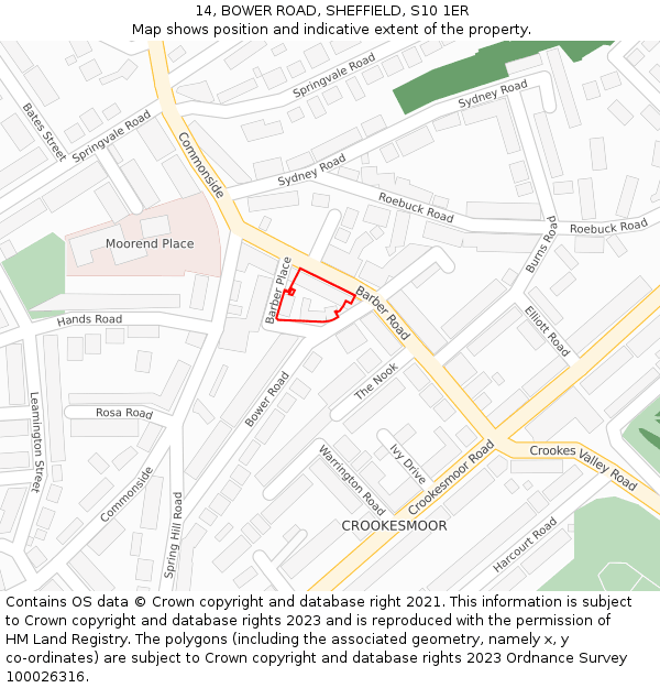 14, BOWER ROAD, SHEFFIELD, S10 1ER: Location map and indicative extent of plot
