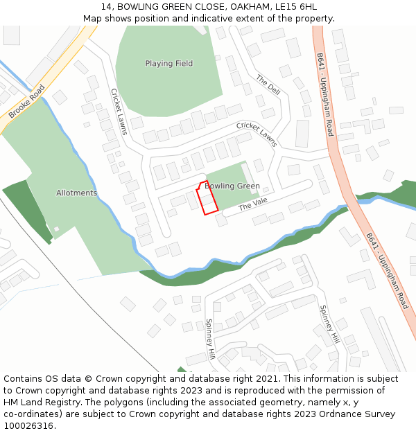 14, BOWLING GREEN CLOSE, OAKHAM, LE15 6HL: Location map and indicative extent of plot