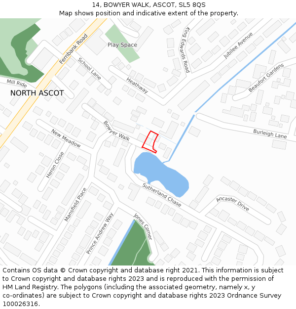 14, BOWYER WALK, ASCOT, SL5 8QS: Location map and indicative extent of plot