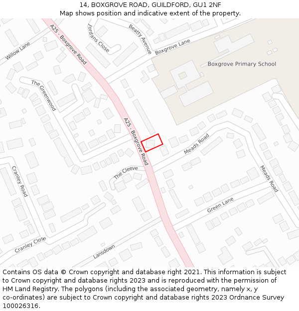 14, BOXGROVE ROAD, GUILDFORD, GU1 2NF: Location map and indicative extent of plot