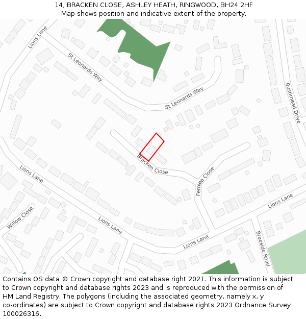 14, BRACKEN CLOSE, ASHLEY HEATH, RINGWOOD, BH24 2HF: Location map and indicative extent of plot