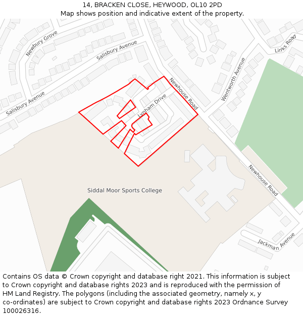 14, BRACKEN CLOSE, HEYWOOD, OL10 2PD: Location map and indicative extent of plot
