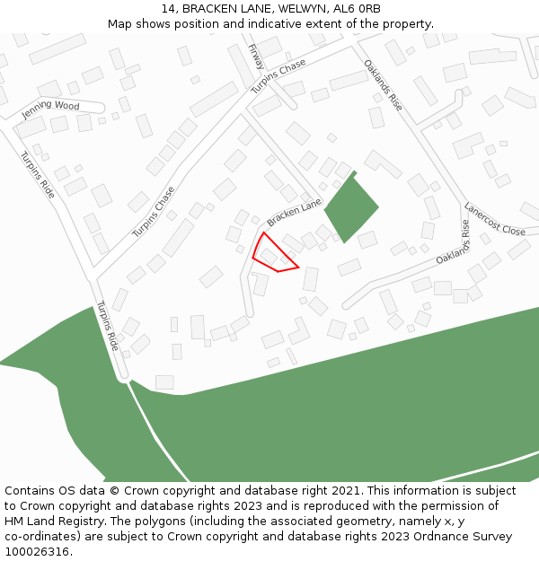 14, BRACKEN LANE, WELWYN, AL6 0RB: Location map and indicative extent of plot