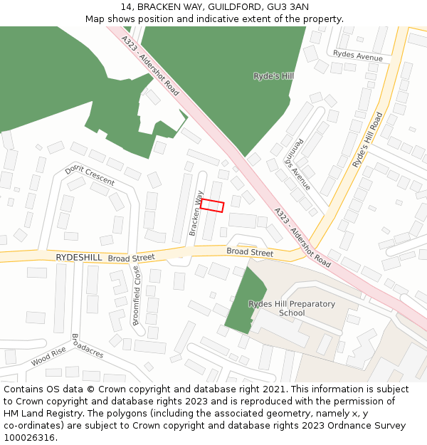 14, BRACKEN WAY, GUILDFORD, GU3 3AN: Location map and indicative extent of plot