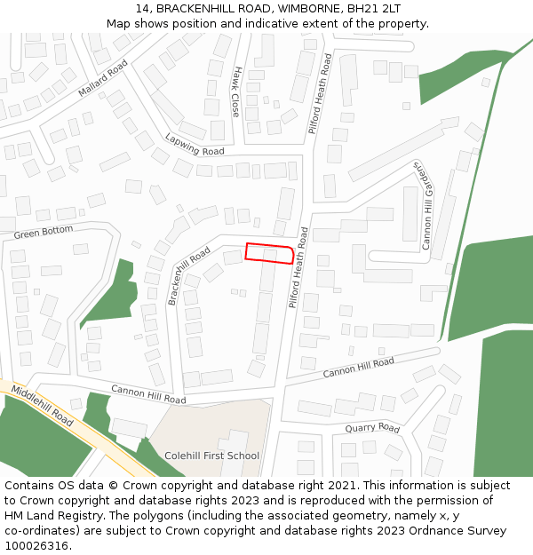 14, BRACKENHILL ROAD, WIMBORNE, BH21 2LT: Location map and indicative extent of plot