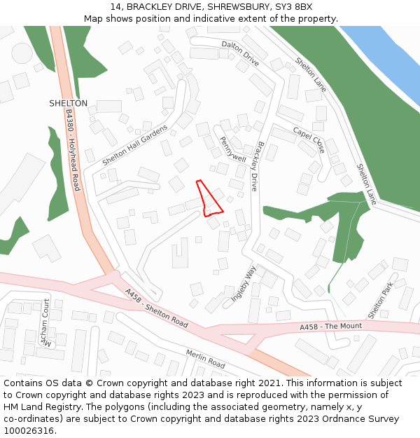 14, BRACKLEY DRIVE, SHREWSBURY, SY3 8BX: Location map and indicative extent of plot