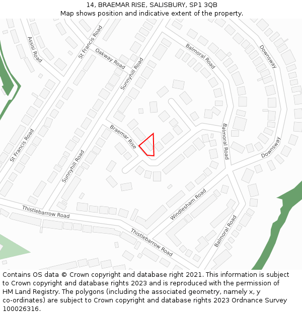 14, BRAEMAR RISE, SALISBURY, SP1 3QB: Location map and indicative extent of plot