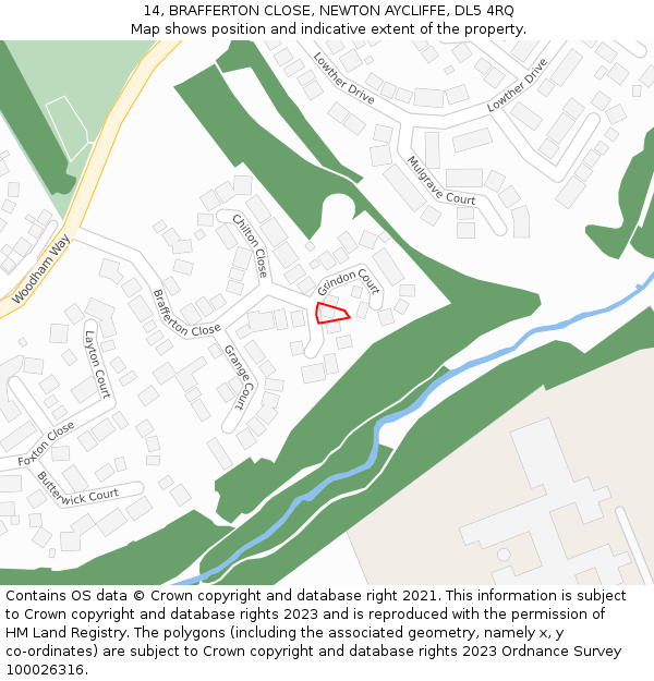 14, BRAFFERTON CLOSE, NEWTON AYCLIFFE, DL5 4RQ: Location map and indicative extent of plot