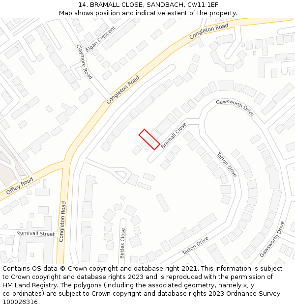 14, BRAMALL CLOSE, SANDBACH, CW11 1EF: Location map and indicative extent of plot