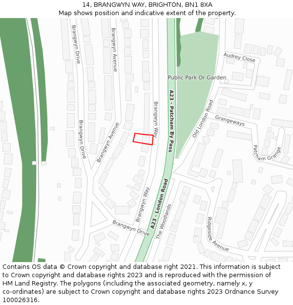 14, BRANGWYN WAY, BRIGHTON, BN1 8XA: Location map and indicative extent of plot
