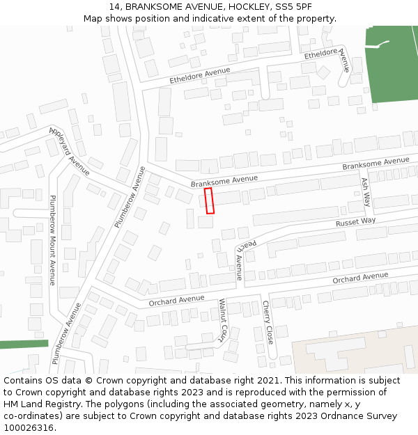 14, BRANKSOME AVENUE, HOCKLEY, SS5 5PF: Location map and indicative extent of plot