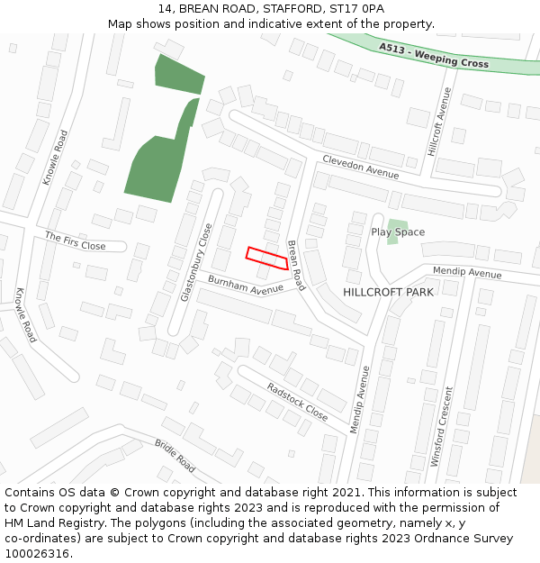 14, BREAN ROAD, STAFFORD, ST17 0PA: Location map and indicative extent of plot