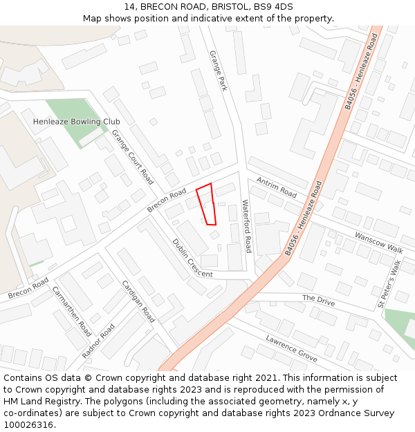 14, BRECON ROAD, BRISTOL, BS9 4DS: Location map and indicative extent of plot