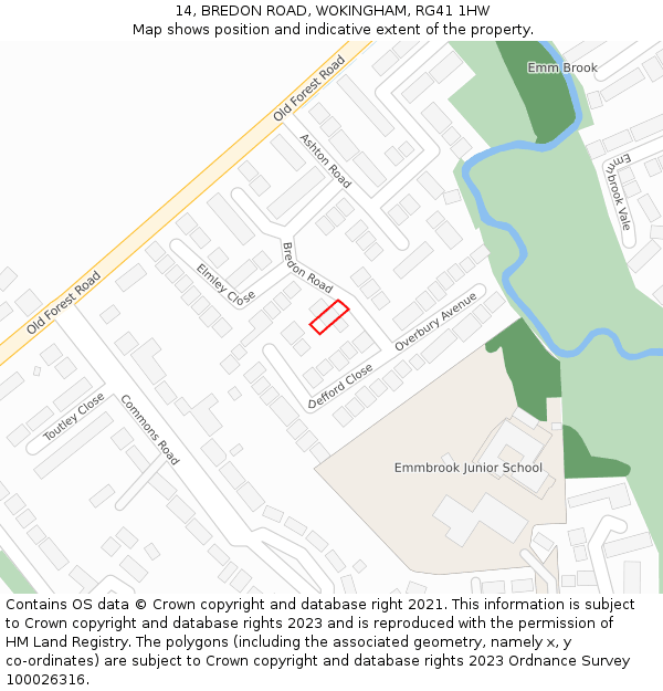 14, BREDON ROAD, WOKINGHAM, RG41 1HW: Location map and indicative extent of plot