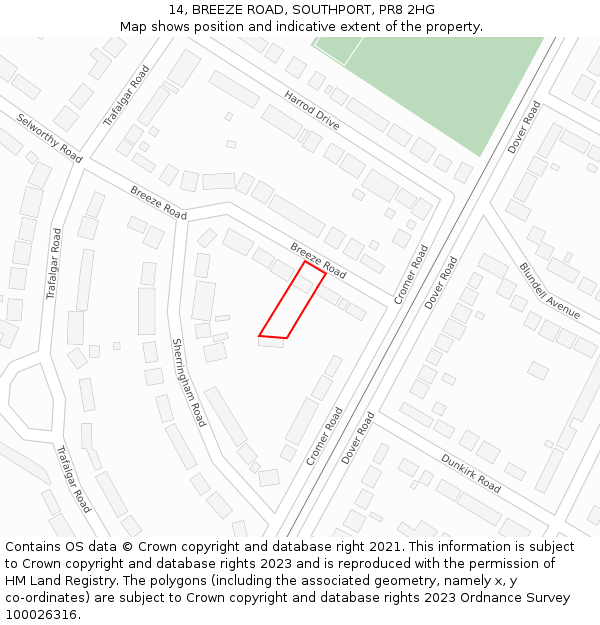 14, BREEZE ROAD, SOUTHPORT, PR8 2HG: Location map and indicative extent of plot