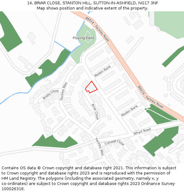 14, BRIAR CLOSE, STANTON HILL, SUTTON-IN-ASHFIELD, NG17 3NF: Location map and indicative extent of plot