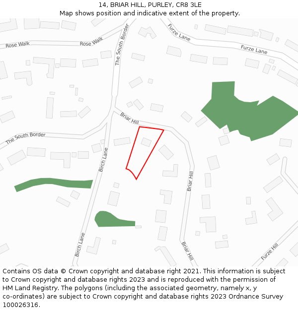14, BRIAR HILL, PURLEY, CR8 3LE: Location map and indicative extent of plot