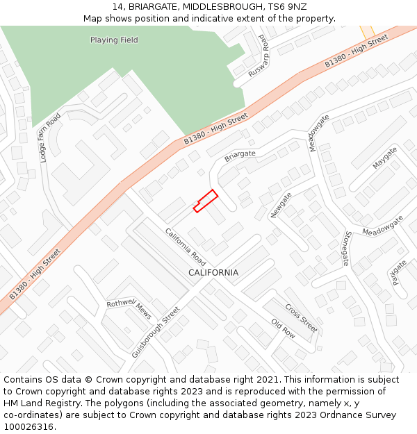 14, BRIARGATE, MIDDLESBROUGH, TS6 9NZ: Location map and indicative extent of plot