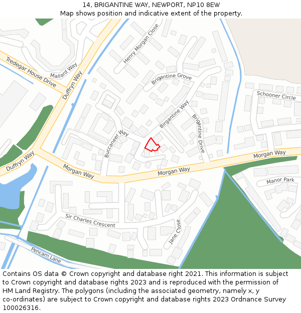 14, BRIGANTINE WAY, NEWPORT, NP10 8EW: Location map and indicative extent of plot