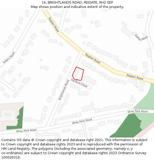 14, BRIGHTLANDS ROAD, REIGATE, RH2 0EP: Location map and indicative extent of plot