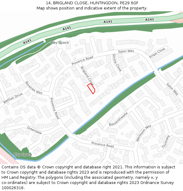 14, BRIGLAND CLOSE, HUNTINGDON, PE29 6GF: Location map and indicative extent of plot
