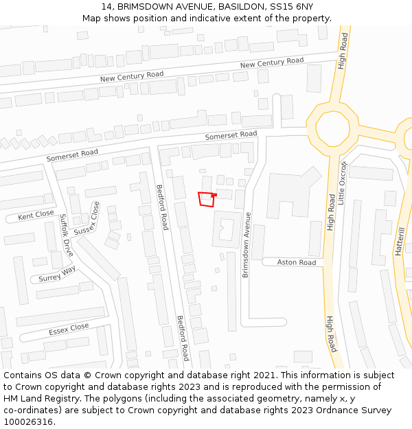 14, BRIMSDOWN AVENUE, BASILDON, SS15 6NY: Location map and indicative extent of plot