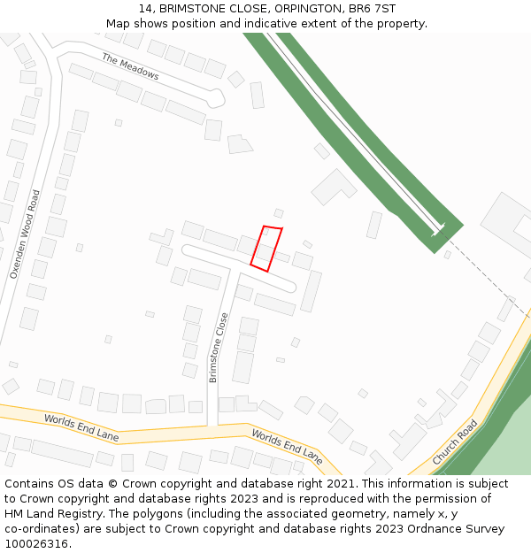 14, BRIMSTONE CLOSE, ORPINGTON, BR6 7ST: Location map and indicative extent of plot