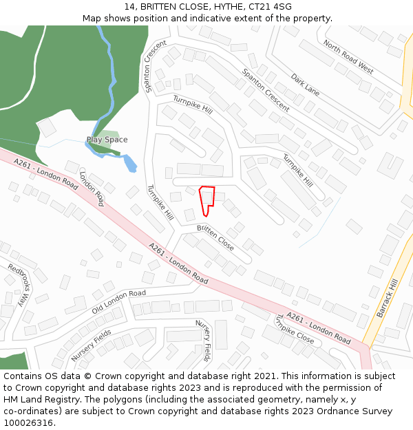 14, BRITTEN CLOSE, HYTHE, CT21 4SG: Location map and indicative extent of plot