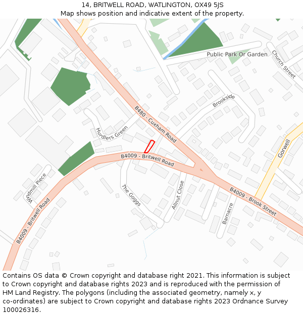 14, BRITWELL ROAD, WATLINGTON, OX49 5JS: Location map and indicative extent of plot