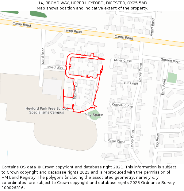 14, BROAD WAY, UPPER HEYFORD, BICESTER, OX25 5AD: Location map and indicative extent of plot