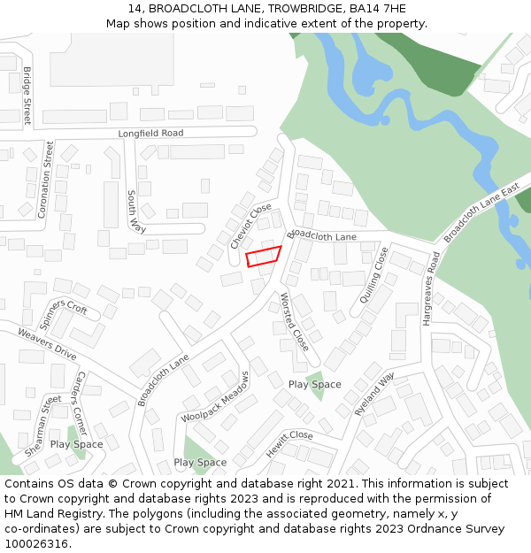 14, BROADCLOTH LANE, TROWBRIDGE, BA14 7HE: Location map and indicative extent of plot