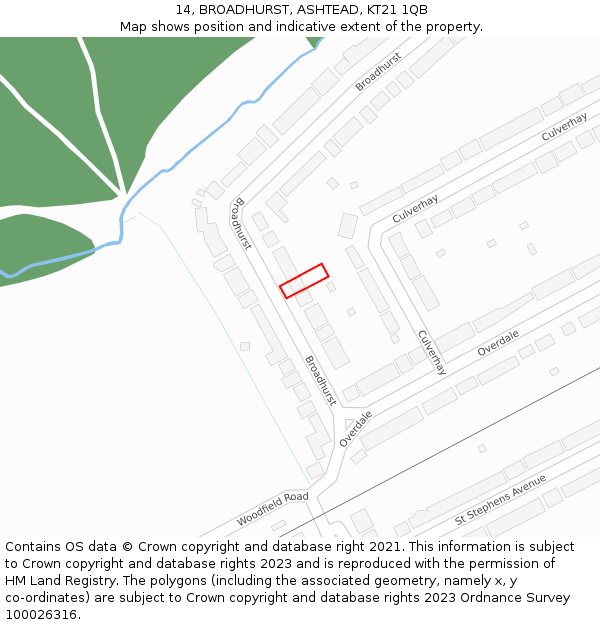 14, BROADHURST, ASHTEAD, KT21 1QB: Location map and indicative extent of plot