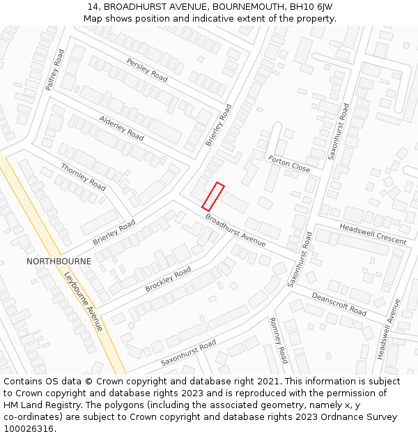 14, BROADHURST AVENUE, BOURNEMOUTH, BH10 6JW: Location map and indicative extent of plot