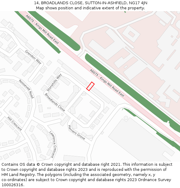 14, BROADLANDS CLOSE, SUTTON-IN-ASHFIELD, NG17 4JN: Location map and indicative extent of plot