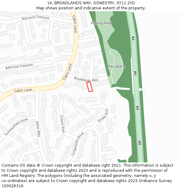 14, BROADLANDS WAY, OSWESTRY, SY11 2YD: Location map and indicative extent of plot