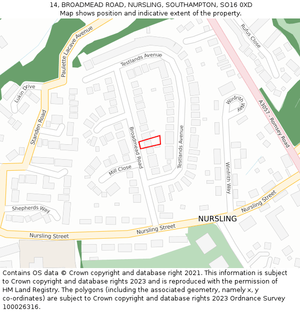 14, BROADMEAD ROAD, NURSLING, SOUTHAMPTON, SO16 0XD: Location map and indicative extent of plot