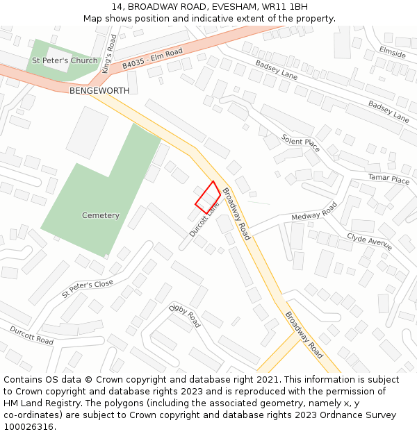 14, BROADWAY ROAD, EVESHAM, WR11 1BH: Location map and indicative extent of plot