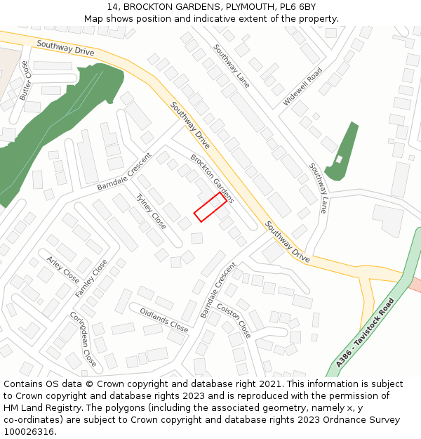 14, BROCKTON GARDENS, PLYMOUTH, PL6 6BY: Location map and indicative extent of plot