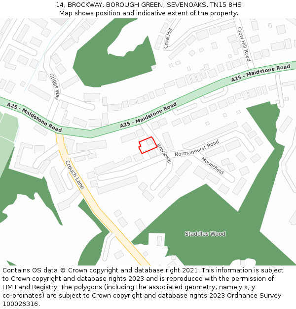 14, BROCKWAY, BOROUGH GREEN, SEVENOAKS, TN15 8HS: Location map and indicative extent of plot