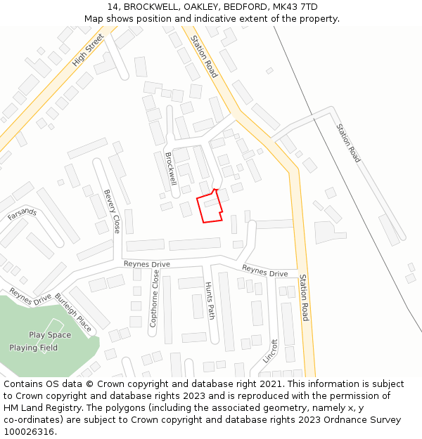 14, BROCKWELL, OAKLEY, BEDFORD, MK43 7TD: Location map and indicative extent of plot