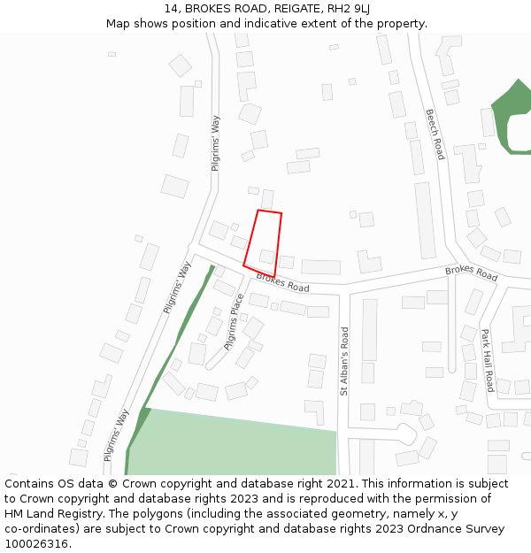 14, BROKES ROAD, REIGATE, RH2 9LJ: Location map and indicative extent of plot