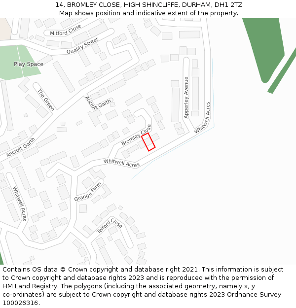 14, BROMLEY CLOSE, HIGH SHINCLIFFE, DURHAM, DH1 2TZ: Location map and indicative extent of plot