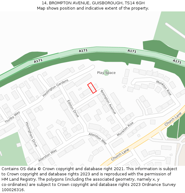 14, BROMPTON AVENUE, GUISBOROUGH, TS14 6GH: Location map and indicative extent of plot