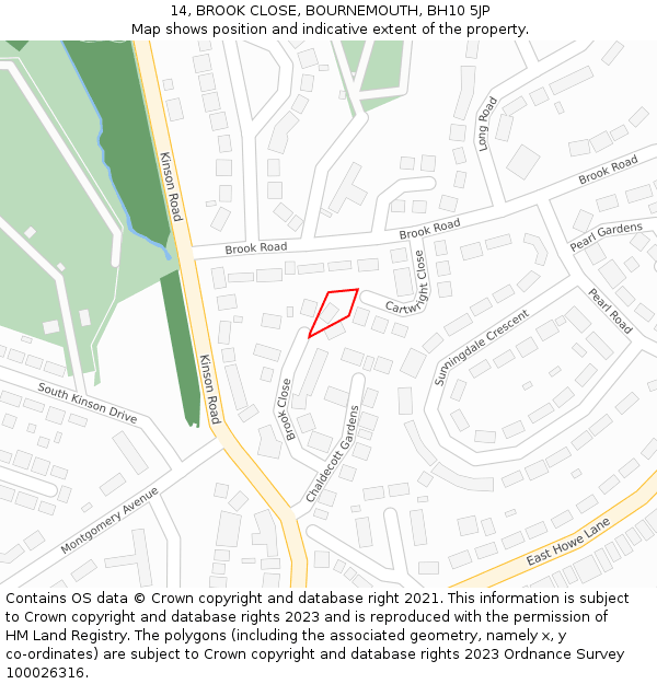 14, BROOK CLOSE, BOURNEMOUTH, BH10 5JP: Location map and indicative extent of plot