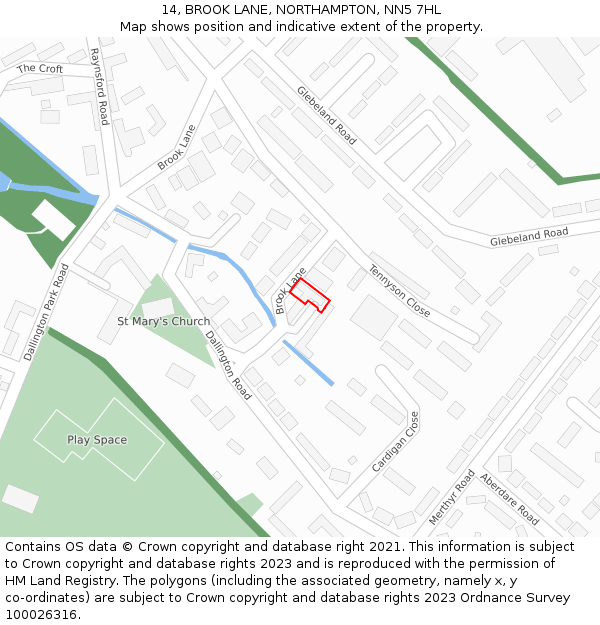 14, BROOK LANE, NORTHAMPTON, NN5 7HL: Location map and indicative extent of plot