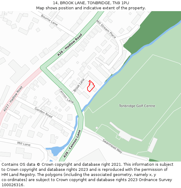 14, BROOK LANE, TONBRIDGE, TN9 1PU: Location map and indicative extent of plot