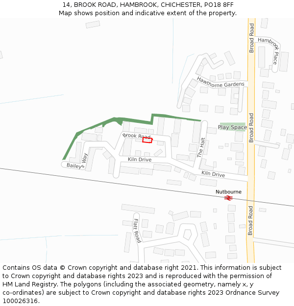 14, BROOK ROAD, HAMBROOK, CHICHESTER, PO18 8FF: Location map and indicative extent of plot