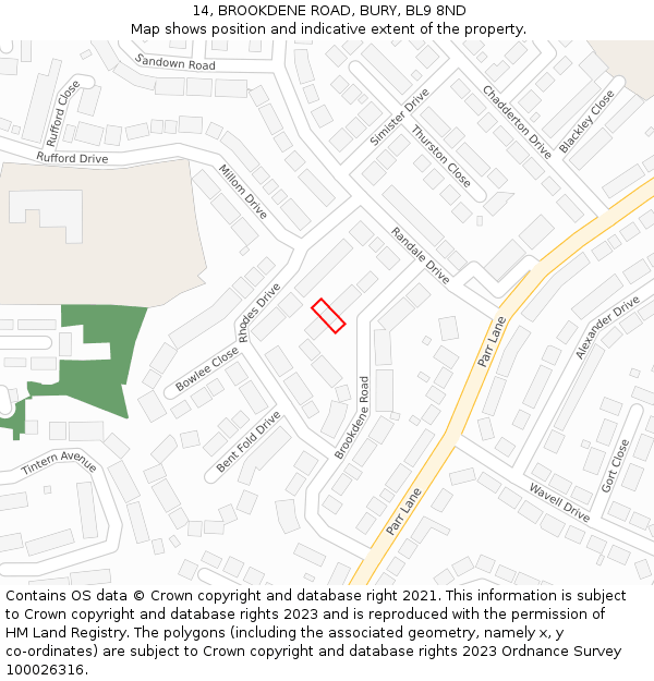 14, BROOKDENE ROAD, BURY, BL9 8ND: Location map and indicative extent of plot