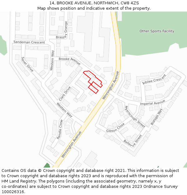 14, BROOKE AVENUE, NORTHWICH, CW8 4ZS: Location map and indicative extent of plot