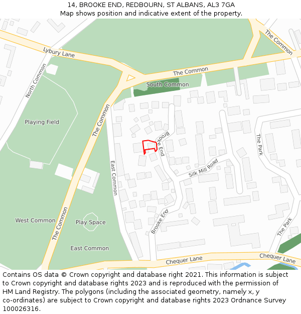 14, BROOKE END, REDBOURN, ST ALBANS, AL3 7GA: Location map and indicative extent of plot
